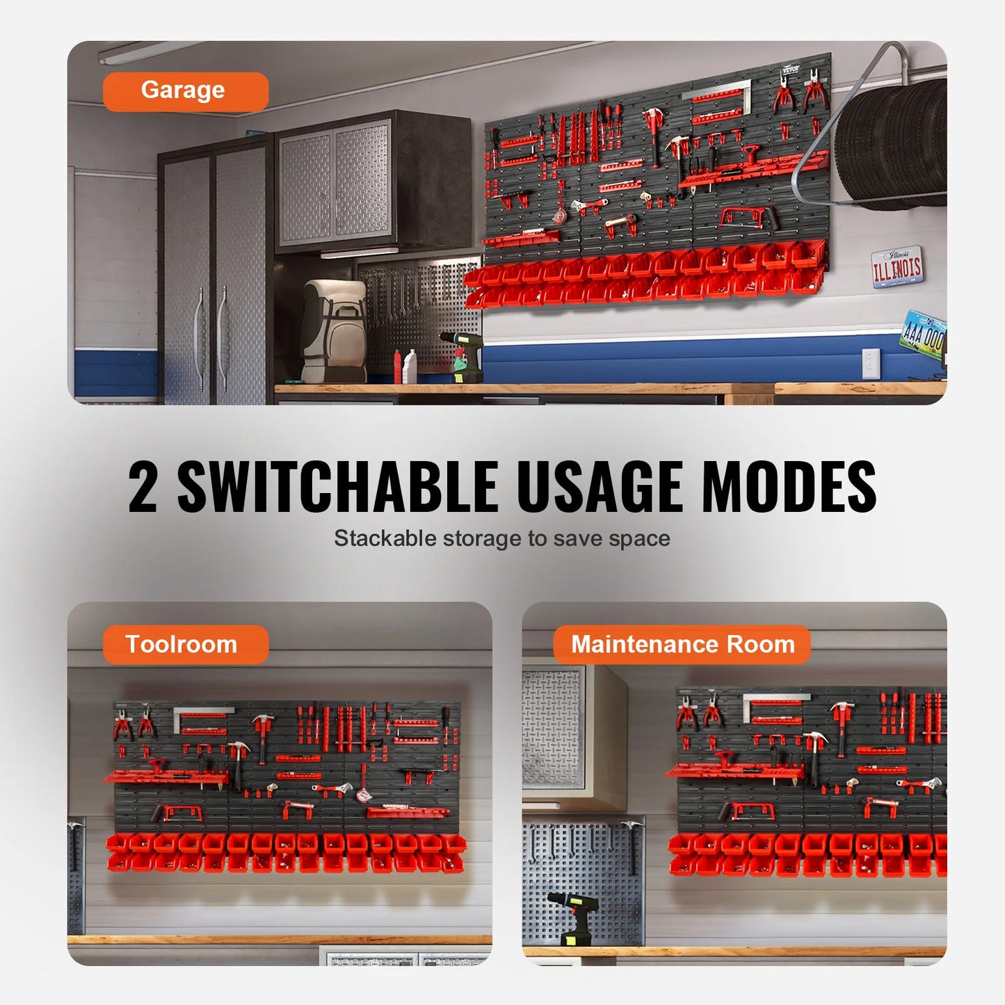 Wall Mounted Storage Bins 30/48Bin Parts Rack Organizer Garage with Wall Panels Hooks Plastic Shop Tool for Screw Nails