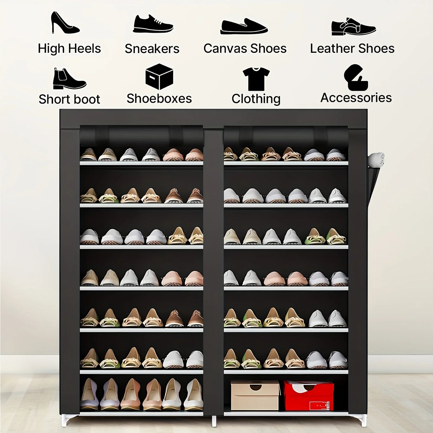 6-Layer Double Row Shoe Rack with Dust Cover – Large Capacity, Easy Assembly