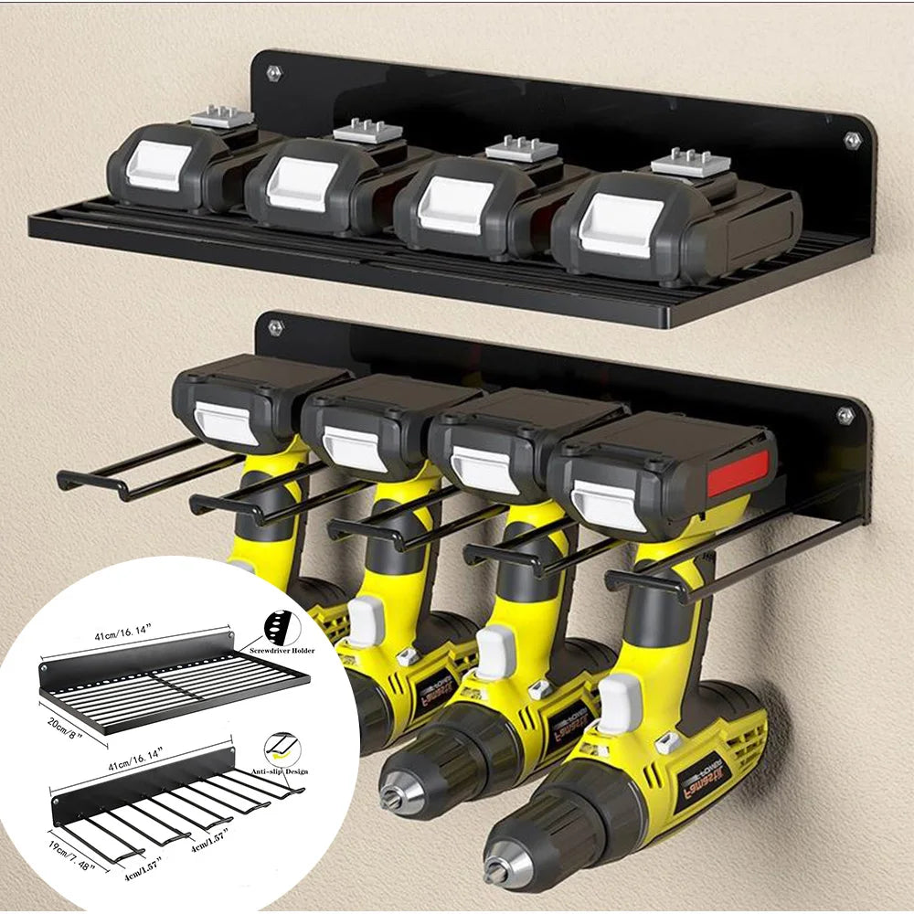 Heavy-Duty Wall-Mounted Power Tool Organizer – Metal Rack for Workshop, Garage, or Shed