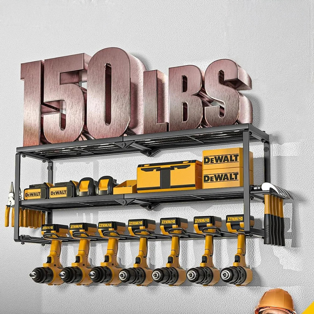 Heavy-Duty Wall-Mounted Power Tool Organizer – Metal Rack for Workshop, Garage, or Shed