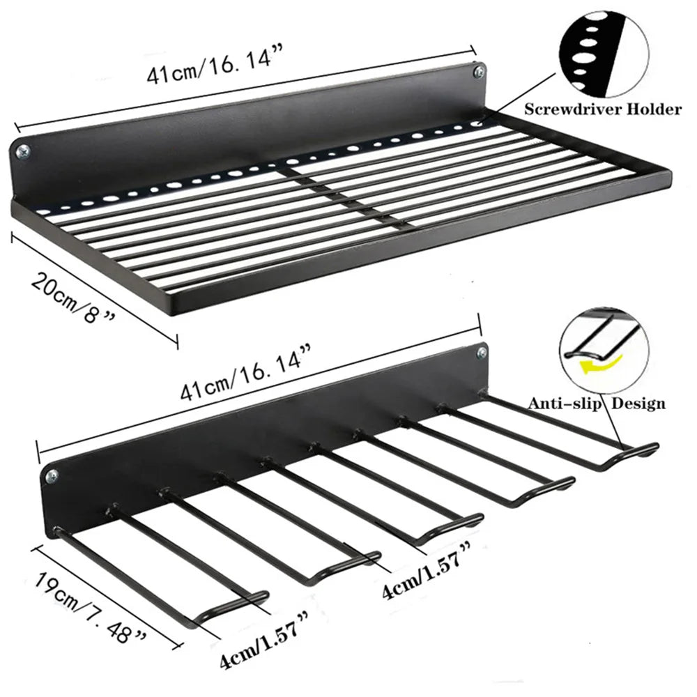 Heavy-Duty Wall-Mounted Power Tool Organizer – Metal Rack for Workshop, Garage, or Shed
