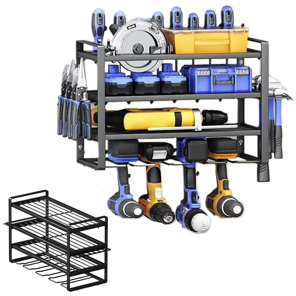 Heavy-Duty Wall-Mounted Power Tool Organizer – Metal Rack for Workshop, Garage, or Shed