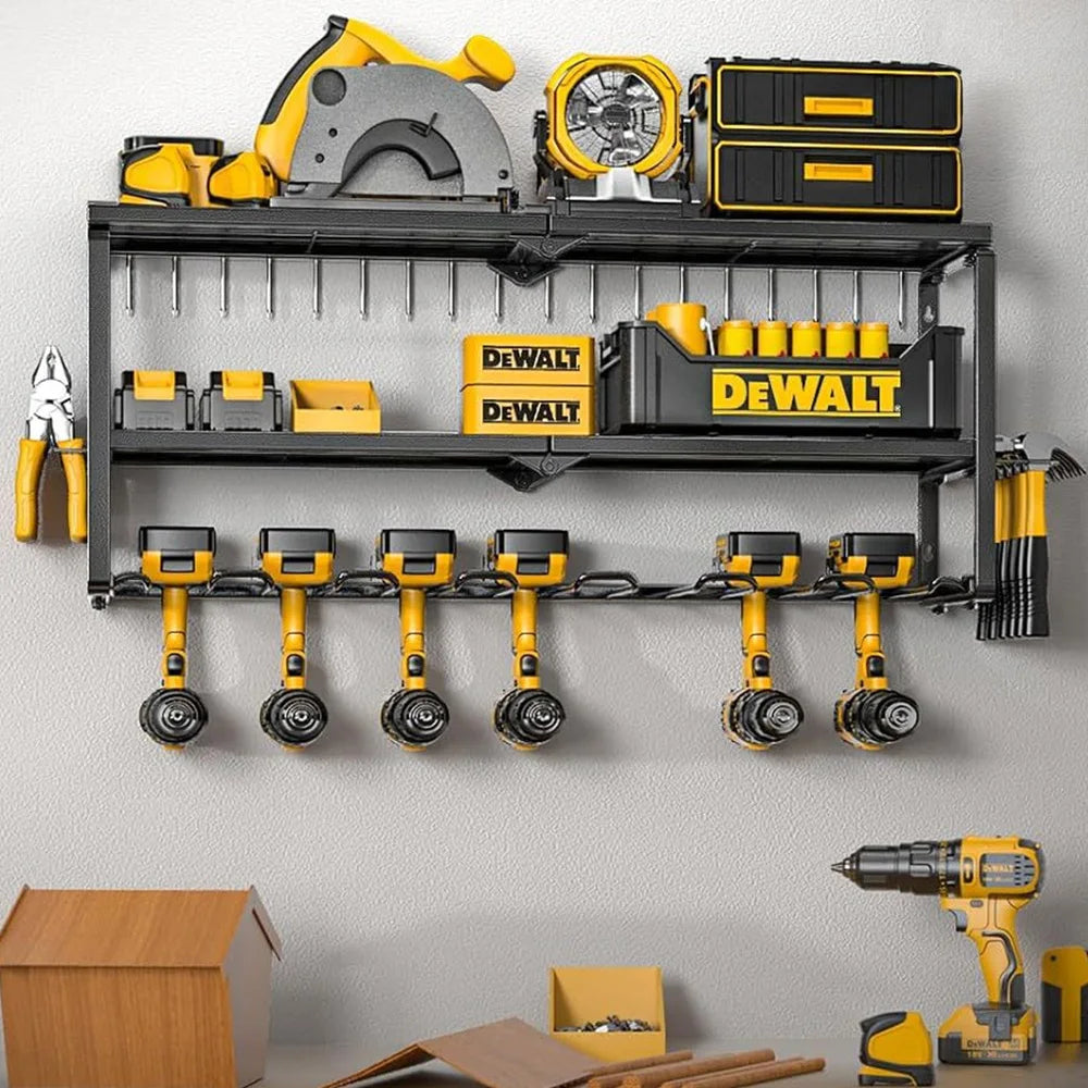 Heavy-Duty Wall-Mounted Power Tool Organizer – Metal Rack for Workshop, Garage, or Shed
