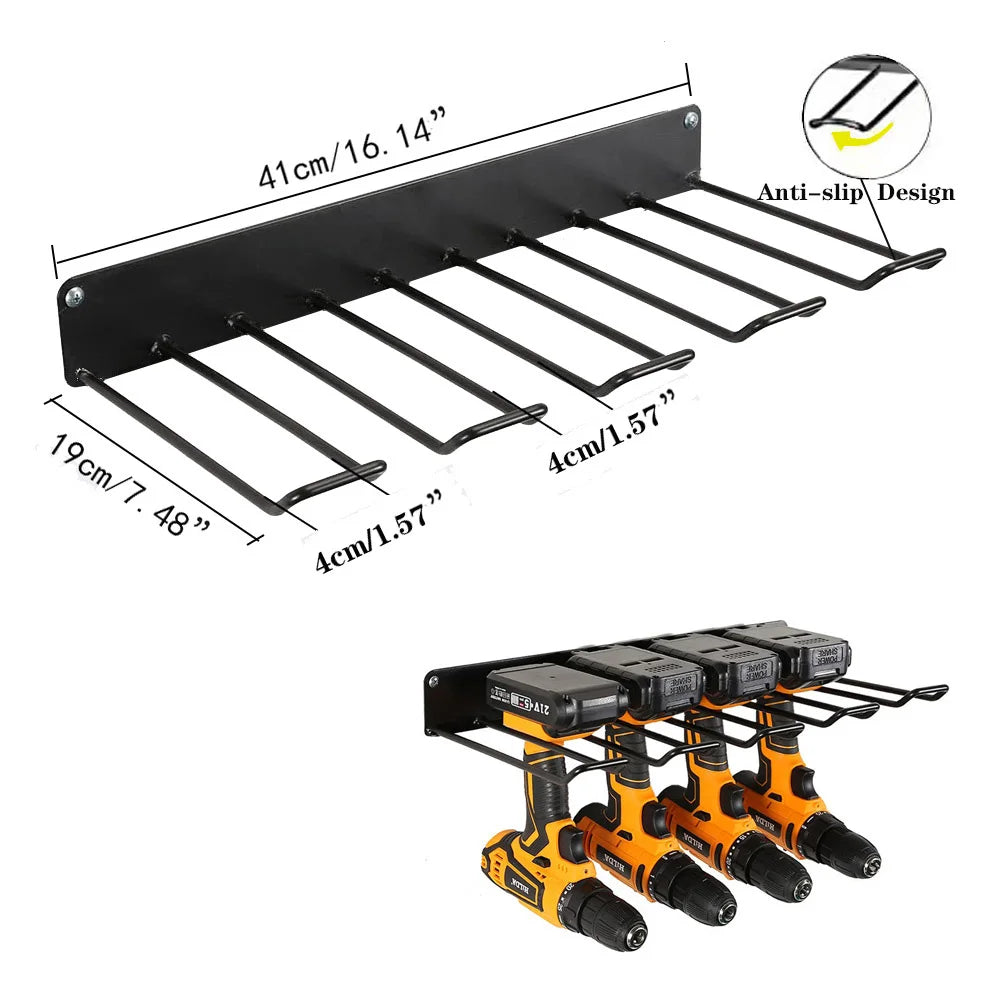 Heavy-Duty Wall-Mounted Power Tool Organizer – Metal Rack for Workshop, Garage, or Shed