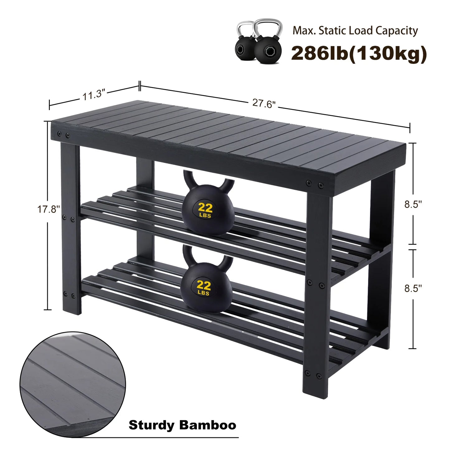 3-Tier Bamboo Shoe Rack Bench – Sturdy Entryway Organizer & Seat (Supports 286 lbs)