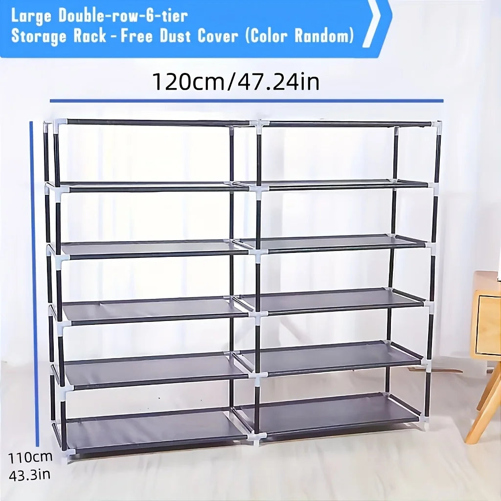 6-Layer Double Row Shoe Rack with Dust Cover – Large Capacity, Easy Assembly