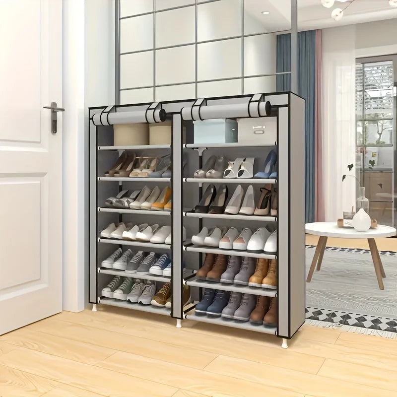 6-Layer Double Row Shoe Rack with Dust Cover – Large Capacity, Easy Assembly