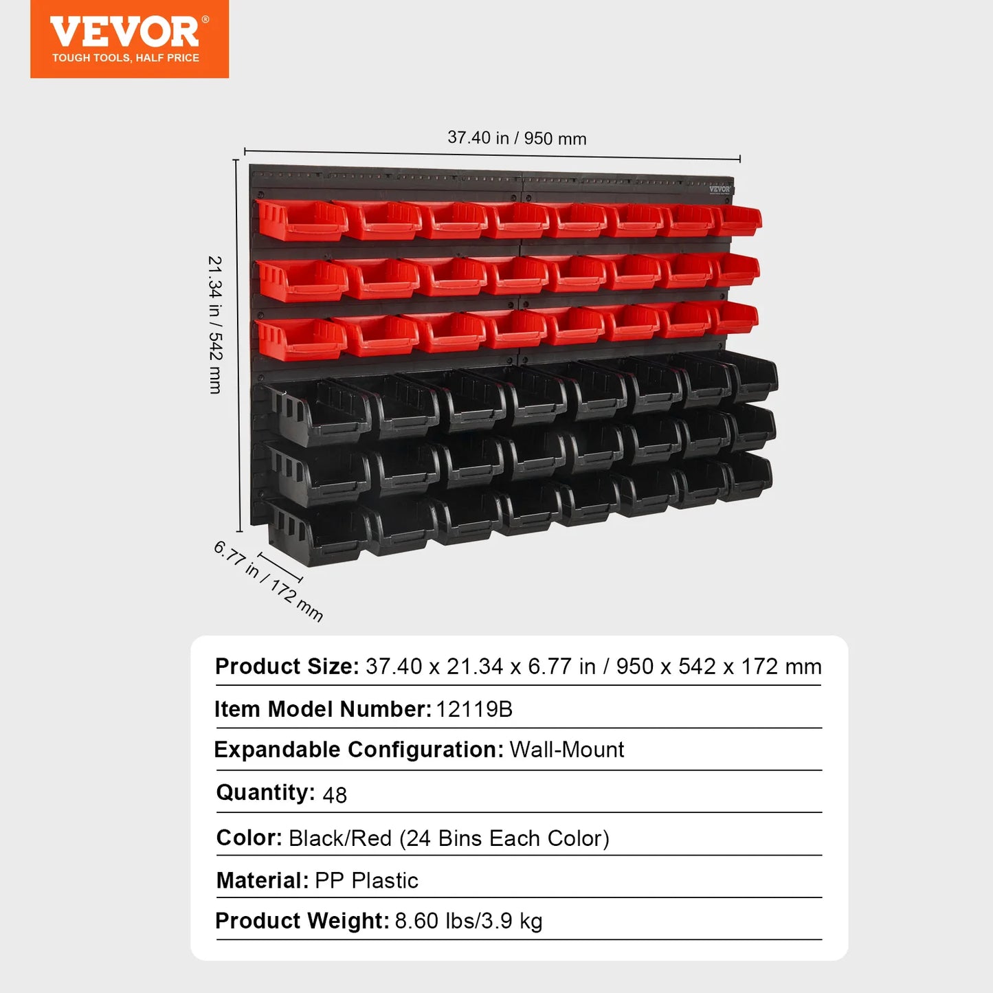 Wall Mounted Storage Bins 30/48Bin Parts Rack Organizer Garage with Wall Panels Hooks Plastic Shop Tool for Screw Nails