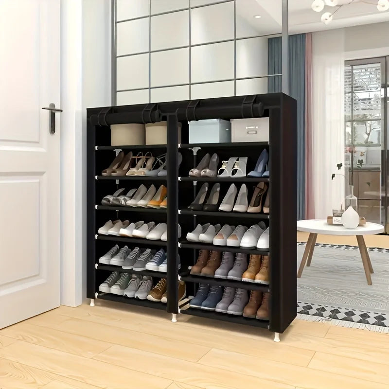 6-Layer Double Row Shoe Rack with Dust Cover – Large Capacity, Easy Assembly