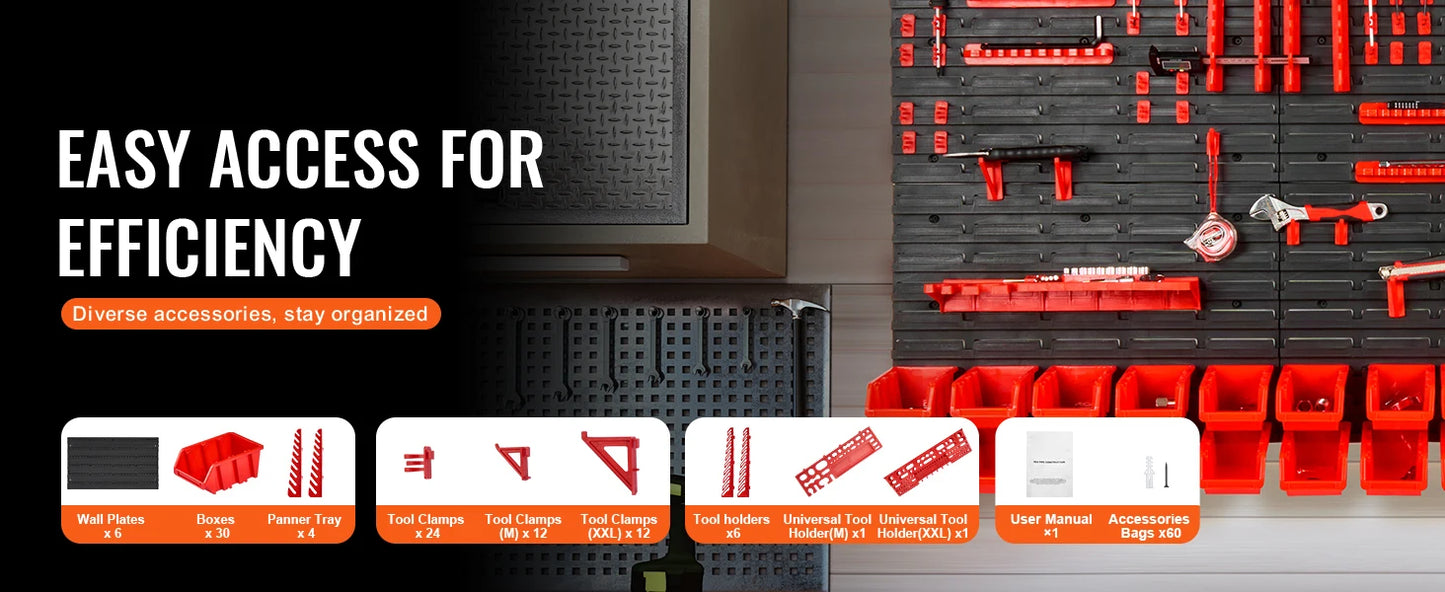Wall Mounted Storage Bins 30/48Bin Parts Rack Organizer Garage with Wall Panels Hooks Plastic Shop Tool for Screw Nails
