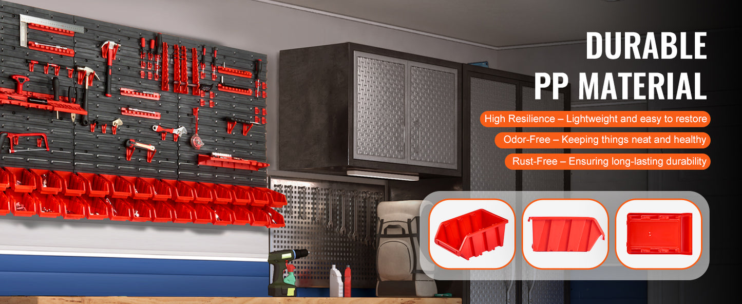 Wall Mounted Storage Bins 30/48Bin Parts Rack Organizer Garage with Wall Panels Hooks Plastic Shop Tool for Screw Nails