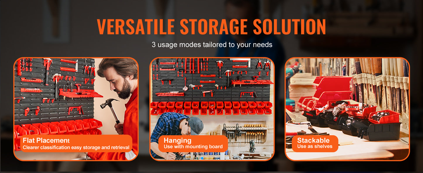 Wall Mounted Storage Bins 30/48Bin Parts Rack Organizer Garage with Wall Panels Hooks Plastic Shop Tool for Screw Nails