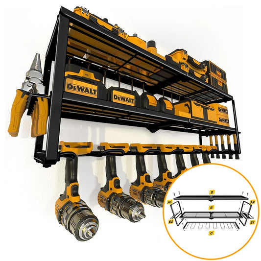 Heavy-Duty Wall-Mounted Power Tool Organizer – Metal Rack for Workshop, Garage, or Shed